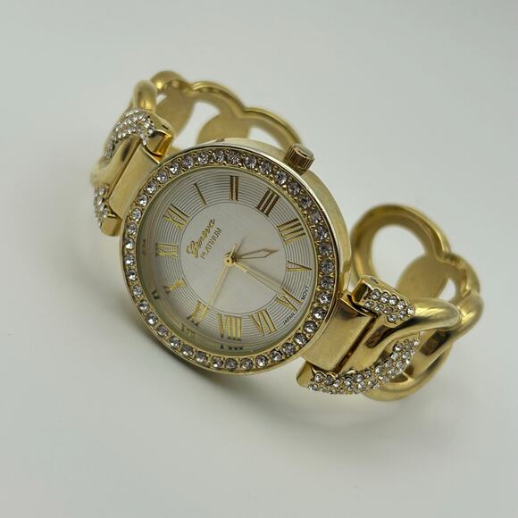 Geneva Platinum Gold Crystals Cuff Watch New Battery - Picture 4 of 8